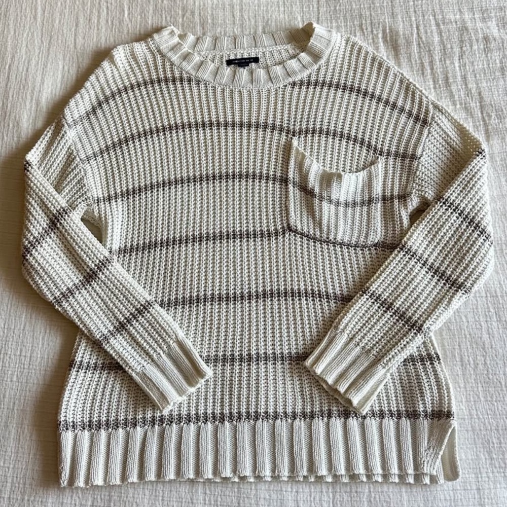 Striped Knit Sweater - Cream and Brown